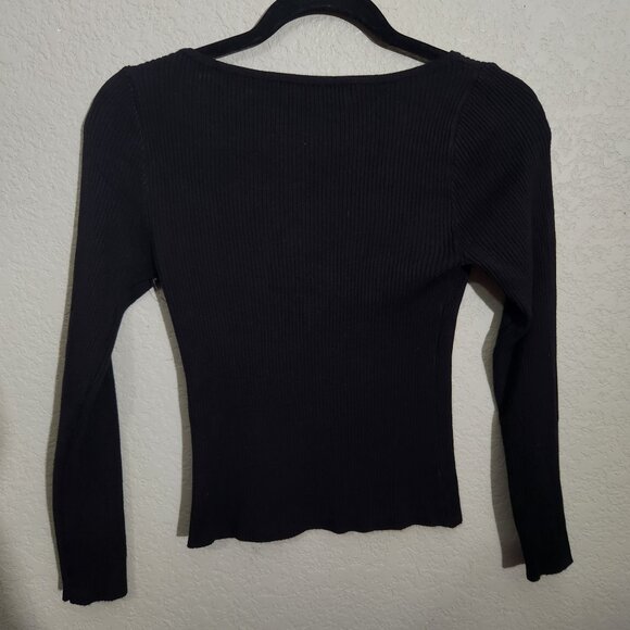 Almost Famous Black Ribbed Long Sleeve Cutout Top Medium - Picture 3 of 9